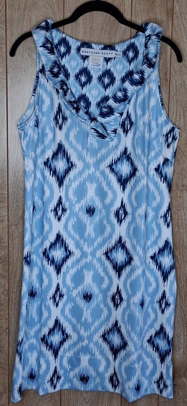 Ladies Gretchen Scott Sleeveless Blue and White Dress Size Medium